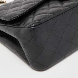 Chanel Black Quilted Caviar Leather Jumbo Classic Double Flap Bag