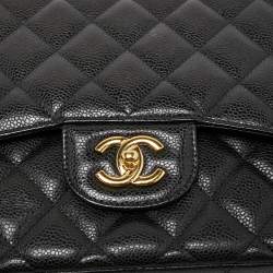 Chanel Black Quilted Caviar Leather Jumbo Classic Double Flap Bag