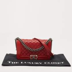 Chanel Red Quilted Leather and Patent Medium Boy Flap Bag