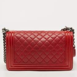 Chanel Red Quilted Leather and Patent Medium Boy Flap Bag