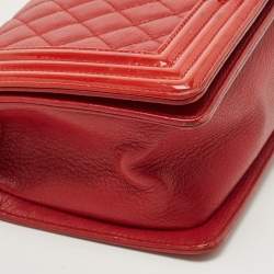 Chanel Red Quilted Leather and Patent Medium Boy Flap Bag