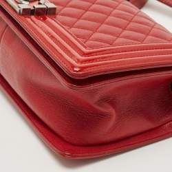 Chanel Red Quilted Leather and Patent Medium Boy Flap Bag