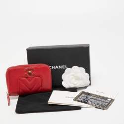 Chanel Red Chevron Leather Mademoiselle Compact Wallet
