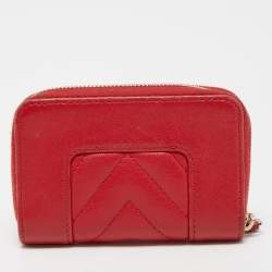 Chanel Red Chevron Leather Mademoiselle Compact Wallet