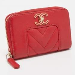 Chanel Red Chevron Leather Mademoiselle Compact Wallet