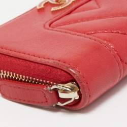 Chanel Red Chevron Leather Mademoiselle Compact Wallet