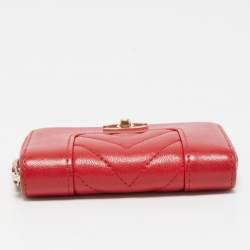Chanel Red Chevron Leather Mademoiselle Compact Wallet