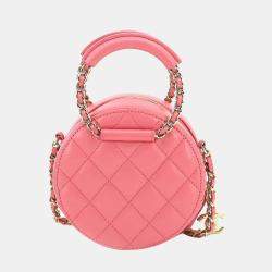 Chanel Pink Leather Round CC Top Handle Bag 