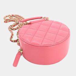 Chanel Pink Leather Round CC Top Handle Bag 