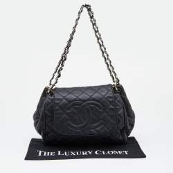 Pre Owned Chanel Black Leather CC Accordion Flap Shoulder Bag