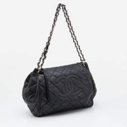 Pre Owned Chanel Black Leather CC Accordion Flap Shoulder Bag
