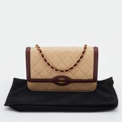 Chanel Beige/Burgundy Quilted Leather Classic Wallet on Chain