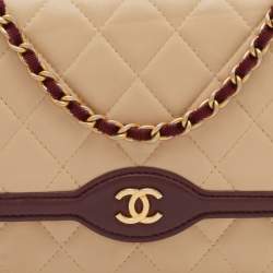 Chanel Beige/Burgundy Quilted Leather Classic Wallet on Chain