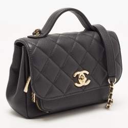 Chanel Black Quilted Caviar Leather Small Business Affinity Top Handle Bag