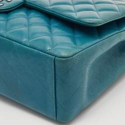 Pre Owned Chanel Green Quilted Leather Maxi Classic Double Flap Bag