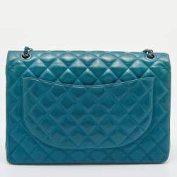 Pre Owned Chanel Green Quilted Leather Maxi Classic Double Flap Bag