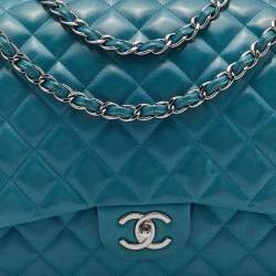 Pre Owned Chanel Green Quilted Leather Maxi Classic Double Flap Bag
