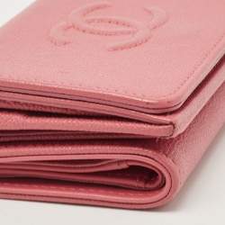 Chanel Pink Caviar Leather CC Flap Trifold Compact Wallet