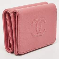 Chanel Pink Caviar Leather CC Flap Trifold Compact Wallet