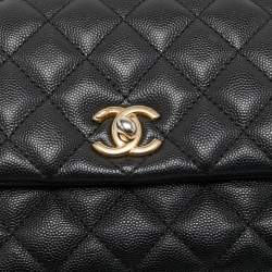 Pre Owned Chanel Black Quilted Caviar Leather Mini Coco Top Handle Bag