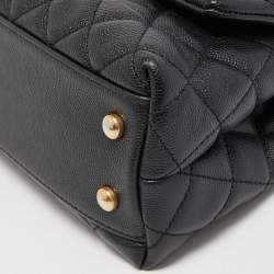 Pre Owned Chanel Black Quilted Caviar Leather Mini Coco Top Handle Bag
