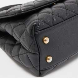 Pre Owned Chanel Black Quilted Caviar Leather Mini Coco Top Handle Bag