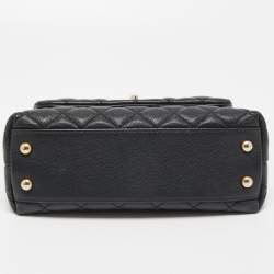 Pre Owned Chanel Black Quilted Caviar Leather Mini Coco Top Handle Bag