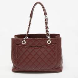 Pre Owned Chanel Dark Red Quilted Caviar Leather GST Tote