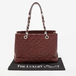 Pre Owned Chanel Dark Red Quilted Caviar Leather GST Tote