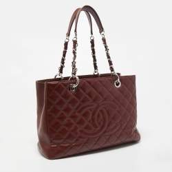 Pre Owned Chanel Dark Red Quilted Caviar Leather GST Tote