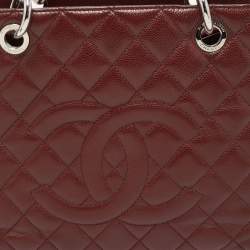 Pre Owned Chanel Dark Red Quilted Caviar Leather GST Tote