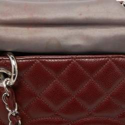 Pre Owned Chanel Dark Red Quilted Caviar Leather GST Tote