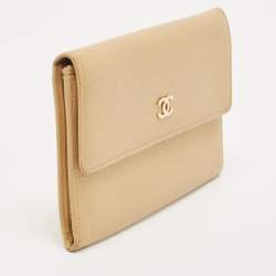 Chanel Beige Leather CC Flap Wallet