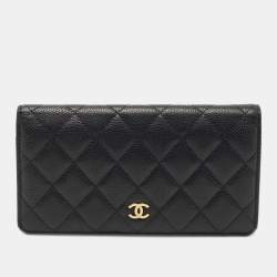 Chanel Black Quilted Caviar Leather L Yen Continental Wallet
