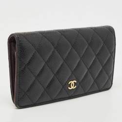 Chanel Black Quilted Caviar Leather L Yen Continental Wallet