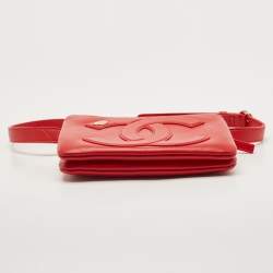 Pre Owned Chanel Red Leather CC Mania Double Zip Waist Belt Bag