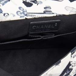 Pre Owned Chanel White/Navy Blue Quilted Airplane Print Canvas Medium Classic Single Flap Bag