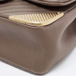 Pre Owned Chanel Dark Beige Chevron Leather Mini Rock The Corner Flap Bag