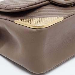 Pre Owned Chanel Dark Beige Chevron Leather Mini Rock The Corner Flap Bag