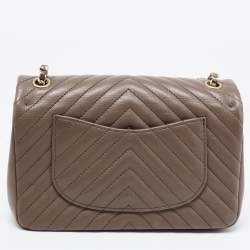 Pre Owned Chanel Dark Beige Chevron Leather Mini Rock The Corner Flap Bag