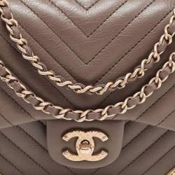 Pre Owned Chanel Dark Beige Chevron Leather Mini Rock The Corner Flap Bag