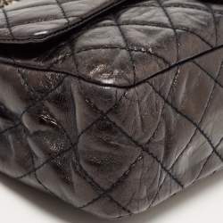 Pre Owned Chanel Metallic Grey/Black Quilted Leather 226 Reissue 2.55 Flap Bag