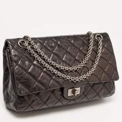 Pre Owned Chanel Metallic Grey/Black Quilted Leather 226 Reissue 2.55 Flap Bag