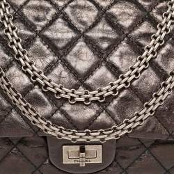 Pre Owned Chanel Metallic Grey/Black Quilted Leather 226 Reissue 2.55 Flap Bag