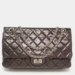 Pre Owned Chanel Metallic Grey/Black Quilted Leather 226 Reissue 2.55 Flap Bag