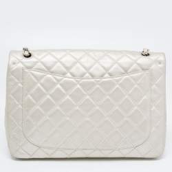 Chanel Metallic Grey Quilted Leather Maxi Classic Single Flap Bag