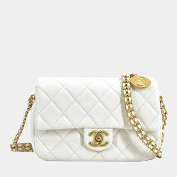 Chanel - White Quilted Caviar Wooden Bar Shoulder Bag