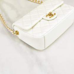 Chanel White Mini Quilted Caviar Single Flap Bag Shoulder Bag