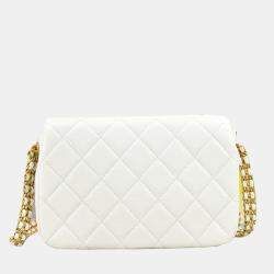Chanel White Pearlescent Caviar Mini Rectangular Single Flap Bag
