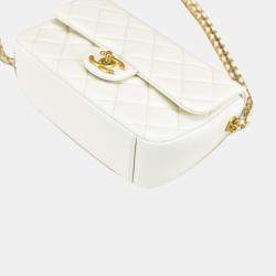 Chanel White Mini Quilted Caviar Single Flap Bag Shoulder Bag